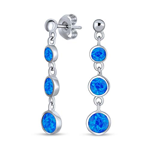 Geometrische Edelstein 3 Lünette Runde Scheibe Linear Blau Kreis Opal Ohrringe Für Frauen Jugendlich .925 Sterlingsilber Baumeln von Bling Jewelry