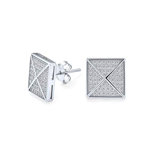 Geometrische Pyramide quadratisch geformte Zirkonia quadratische Micro-Pave-CZ-Ohrstecker für Männer Frauen .925 Sterlingsilber von Bling Jewelry