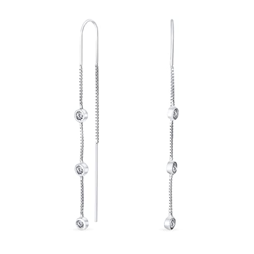 Klassische Eleganz Einfach Minimalistisch Lange Dünne Lineare 3 Bahnhöfe Lange Cubic Zirkonia CZ Durchzieher Ohrringe Für Frauen Jugendliche .925 Sterlingsilber U Haken Stabilisator Draht Haken von Bling Jewelry