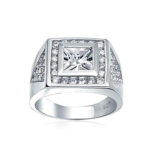 Geometrisches Dreieck Quadrat 6Ct Prinzessinnenschliff Aaa Cz Solitär Unisex Statement Frauen Plus Größe Männer Verlobung Ehering Breites Band Für Männer .925 Sterling Silber Brauchizable von Bling Jewelry