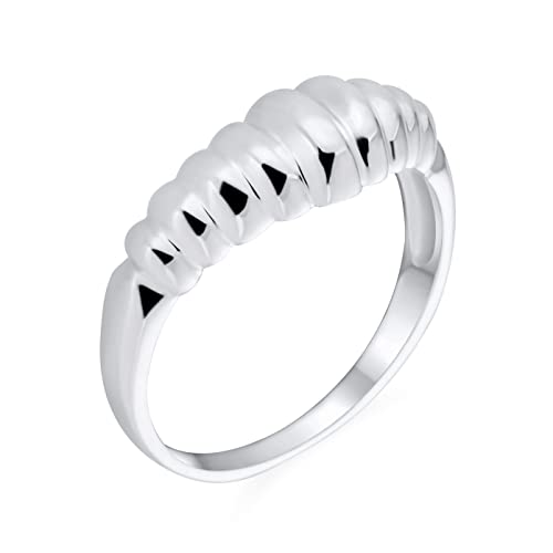 Gerippte Abgestufte Kuppel Shrimp Zierliche Band Croissant Ring Dünne Band Für Frauen Teenager .925 Sterling Silber von Bling Jewelry