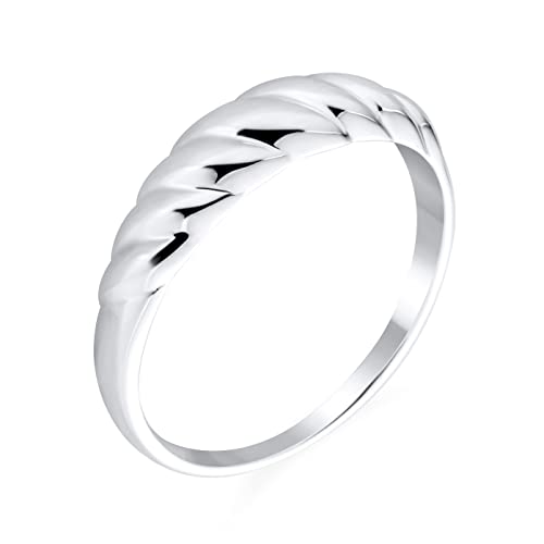 Bling Jewelry Gerippter Graduierter Kuppel Garnelen Zarter Band Croissant Ring Dünner Band Für Frauen Teenager .925 Sterlingsilber von Bling Jewelry