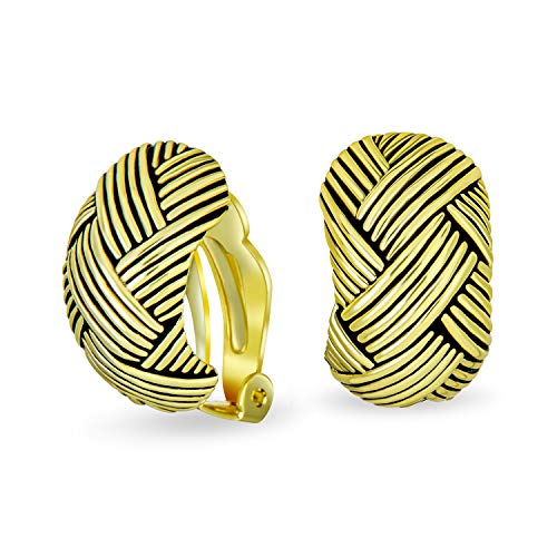Halbhoop Ohrringe Im Garnelenstil Gewebt Geflochten Kuppelkorbgeflecht Clip On Ohrringe Für Frauen Knopf Stil Nicht Durchbohrte Ohren Oxidiert Vergoldetes Messing von Bling Jewelry