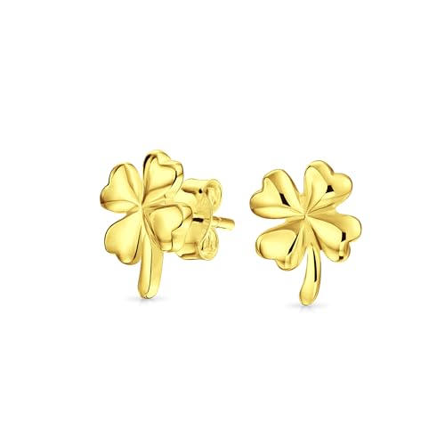 Glück Der Iren Keltischer St. Patricks Day Kleeblatt Glücksbringer Vierblättriges Kleeblatt Ohrstecker Für Frauen Teenager Abschluss Gold Plattiert .925 Sterlingsilber von Bling Jewelry