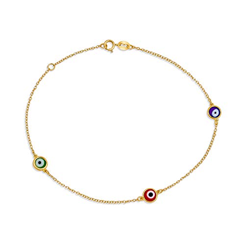 Minimalistisches Zartes 14K Vergoldetes Evil Eye Fußkettchen Mit Verstellbarer Kette Zartes Armband Mit Mehreren Farben Und Jugendliche Minimalistisches Design .925 Sterlingsilber Länge Von 9 10 Zoll von Bling Jewelry