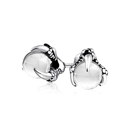 Gothic Punk Rocker Bikerin Schmuck Weiß Transluzent Opalite Ball Orb Dragon Claw Stud Ohrringe Für Männer Für Frauen Silber Ton Schwarz Oxidiert Edelstahl von Bling Jewelry