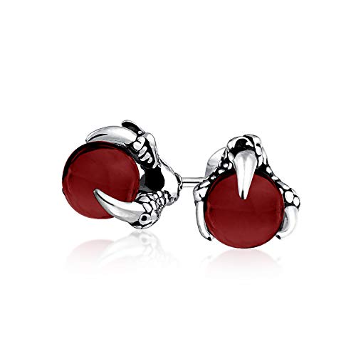 Gotischer Punk Rocker Biker Schmuck Rote Durchscheinende Kugel Orb Drachenklauen Ohrstecker Für Männer Und Frauen Silberton Schwarz Oxidierter Edelstahl von Bling Jewelry