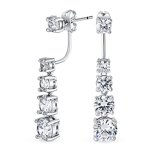 Moderne klassische Braut abgestufte Zirkonia CZ Drop Back und Front Stud Jacket lange lineare Ohrringe für Frauen versilbertes Messing von Bling Jewelry