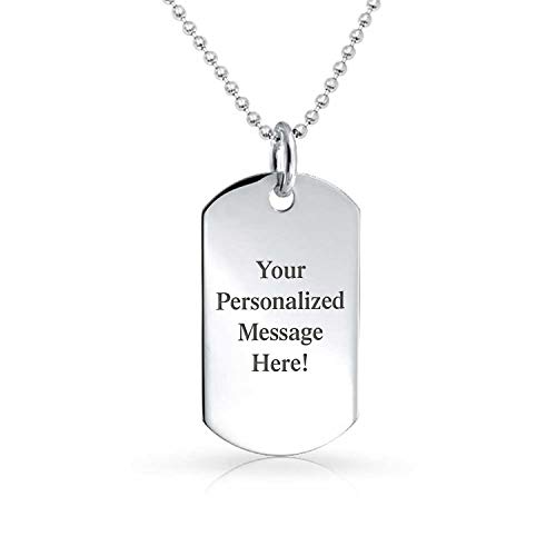 Gravieren Mittlere Einfache Einfache Coole Männer Identifikation Militär Armee Hundemarke Anhänger Halskette Für Männer Jugendliche Poliert .925 Sterling Silber Klein Mittel Groß Größen Graviert von Bling Jewelry