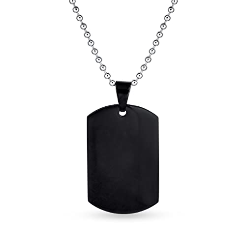 Gravieren Sie Personalisierte X-Large Plain Einfach Basic Cool Men'S Identifikation Militär Armee Dog Tag Anhänger Halskette Für Männer Jugendliche Poliert Schwarz Ip Edelstahl 24 Zoll Kugelkette von Bling Jewelry