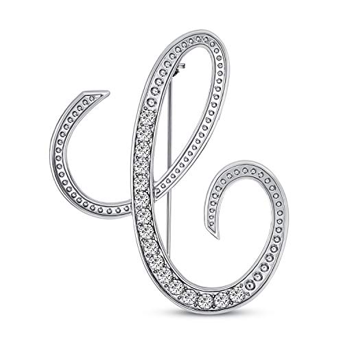 Große Aussage Abc Pave Crystal Cursive Script Monogramm Buchstaben Alphabet Initiale C Schal Revers Pin Brosche Für Frauen Versilbert von Bling Jewelry