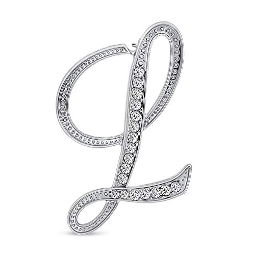 Große Aussage Abc Pave Crystal Cursive Script Monogramm Buchstaben Alphabet Initiale L Schal Revers Pin Brosche Für Frauen Versilbert von Bling Jewelry