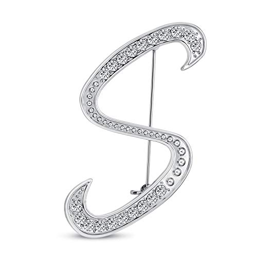 Große Aussage Abc Pave Crystal Cursive Script Monogramm Buchstaben Alphabet Initiale S Schal Revers Pin Brosche Für Frauen Versilbert von Bling Jewelry