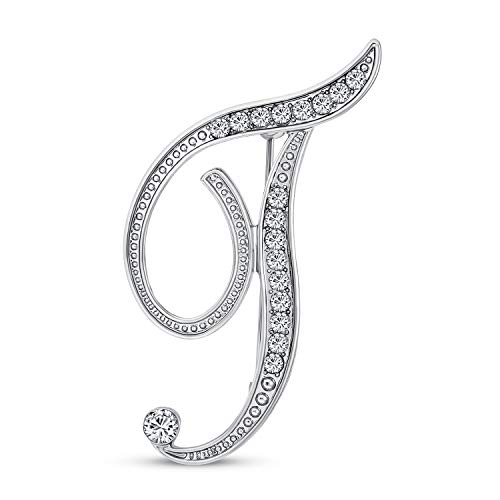 Große Aussage Abc Pave Crystal Cursive Script Monogramm Buchstaben Alphabet Initiale T Schal Revers Pin Brosche Für Frauen Versilbert von Bling Jewelry