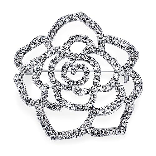 Große Mode Statement Sparkling Party Rose Blume Form Offen Pave Kristall Hochzeit Brosche Schal Pin Für Frauen Silber Ton Rhodium Vergoldet von Bling Jewelry