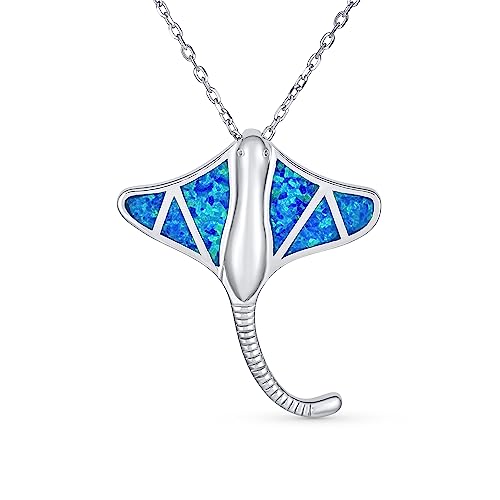 Große Nautische Ozean Blau Erstellt Opal Inlay Stachelrochen Anhänger Halskette Für Frauen .925 Sterling Silber von Bling Jewelry