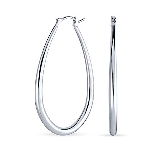 Große ovale polierte Röhren-Creolen für Damen .925 Sterling Silber mit Scharnier und Kerbe 2 Zoll von Bling Jewelry