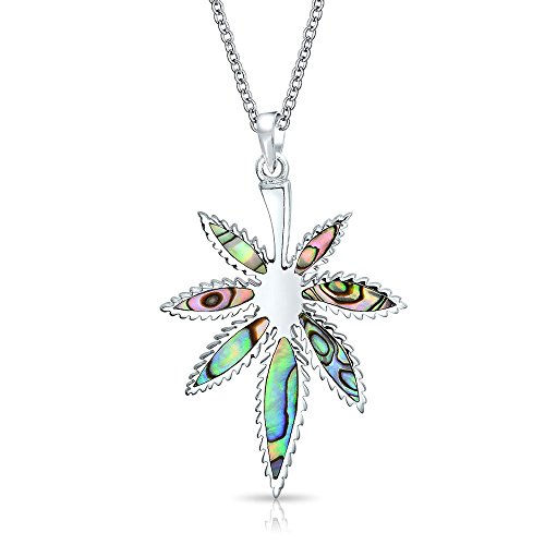 Personalisierte Unisex Große Regenbogen Abalone Schale Inlay Marihuana Blatt Baumelnd Anhänger Halskette Western-Schmuck Für Frauen Männer .925 Sterlingsilber Mit Kette von Bling Jewelry