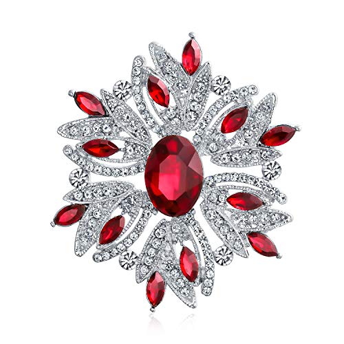 Große Statement Vintage Stil Crystal Flower Simuliert Red Ruby Crystal Brooch Pin For Freundin For Mother Silver Vergoldet von Bling Jewelry