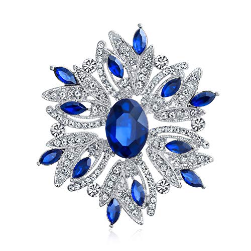 Große Statement Vintage Stil Kristall Blume Simuliert Blauer Saphir Kristall Brosche Pin Für Frauen Für Mutter Versilbert von Bling Jewelry