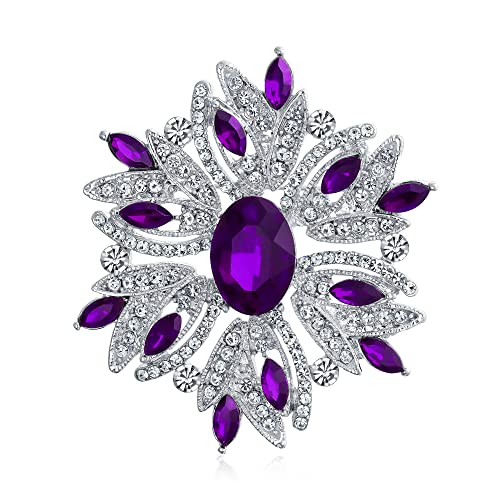 Große Statement Vintage Stil Kristall Blume Simuliert Lila Amethyst Kristall Brosche Pin Für Frauen Für Mutter Versilbert von Bling Jewelry