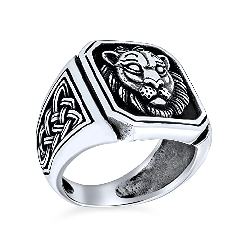 Große Statement Vintage Stil Männliche König Des Dschungels Rechteck Signet Keltischer Knoten Akzent Löwenring Für Männer Massives Oxidiertes .925 Sterlingsilber Handgefertigt In Der Türkei von Bling Jewelry
