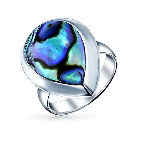 Große Träne Lünette Regenbogen Muschel Boho Abalone Mode Statement Ring Für Teenager Für Frauen .925 Sterling Silber von Bling Jewelry