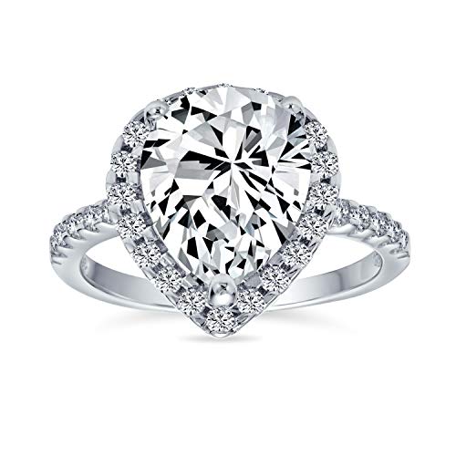 Großer 7Ct AAA CZ Halo Birnenförmiger Statement Solitär Tränen Trauring Für Frauen.925 Sterling Silber Zirkonia Pave Dünnes Band von Bling Jewelry