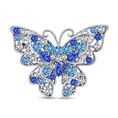 Große Blaue Kristallschmetterlingsbrosche Für Damen, Modisches Statement, Filigrandesign, Versilbertes Messing von Bling Jewelry