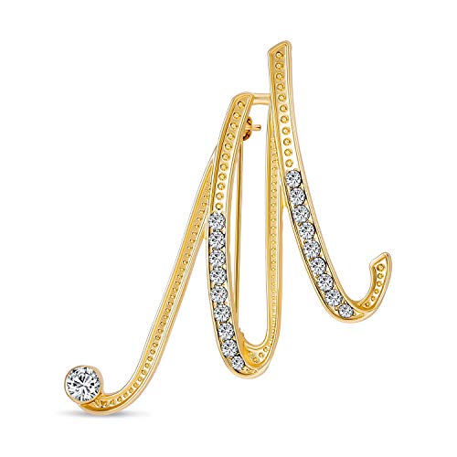 Großes Statement Abc Pave Crystal Cursive Script Monogramm Buchstaben Alphabet Initiale M Schal Revers Pin Brosche Für Frauen Gelbgold Plattiert von Bling Jewelry
