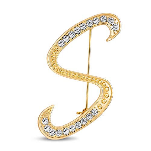Großes Statement Abc Pave Crystal Cursive Script Monogramm Buchstaben Alphabet Initiale S Schal Revers Pin Brosche Für Frauen Gelbgold Plattiert von Bling Jewelry