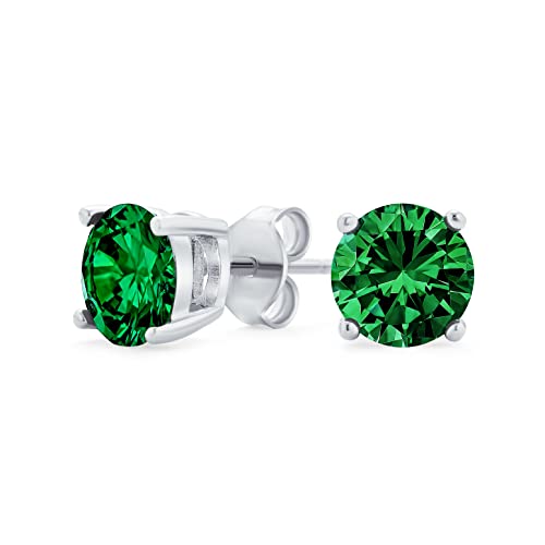Grüne Runde Zirkonia Im Brillantschliff Solitär AAA CZ Ohrstecker .925 Sterlingsilber Simulierter Smaragd 7MM von Bling Jewelry
