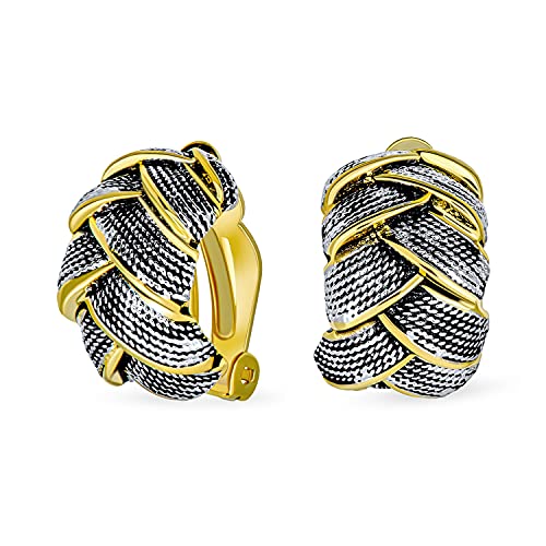 Halbkreolen Ohrringe Im Garnelenstil Zweifarbig Geflochtenes Kabel Geflochtene Kuppel Clip On Ohrringe Für Frauen Nicht Durchstochene Ohren Oxidiertes Silber Vergoldetes Messing von Bling Jewelry