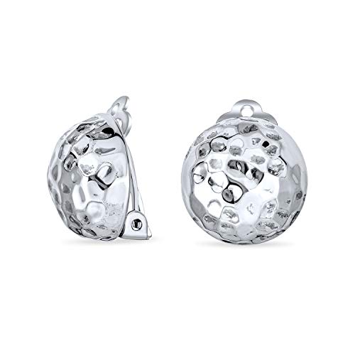 Gehämmerte Kuppel-Kugel-Clip-On-Knopf-Ohrringe für Frauen oxidiertes .925 Silber mit Messingclip nicht durchbohrte Ohren von Bling Jewelry