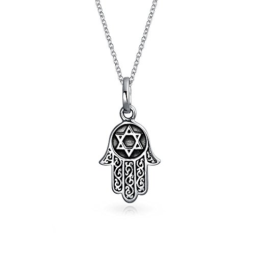 Bling Jewelry Amulett Talisman Filigrane Hamsa Hand Gottes Star of David Anhänger Halskette Für Frauen Für Jugendliche Schwarz Oxidiert .925 Sterlingsilber von Bling Jewelry