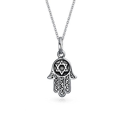 Bling Jewelry Amulett Talisman Filigrane Hamsa Hand Gottes Star Of David Anhänger Halskette Für Frauen Für Jugendliche Schwarz Oxidiert .925 Sterlingsilber von Bling Jewelry