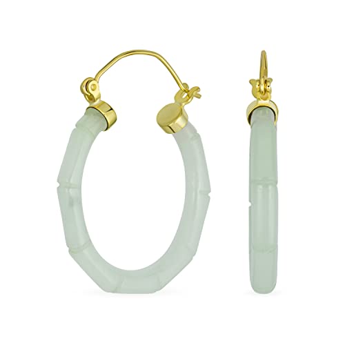 Hellgrüne Jade Echt Edelstein Grün Runde Bambus Jade Reifen Ohrringe Für Frauen 14K Gold Plattiert .925 Sterling Silber 1.2 Zoll Durchmesser von Bling Jewelry