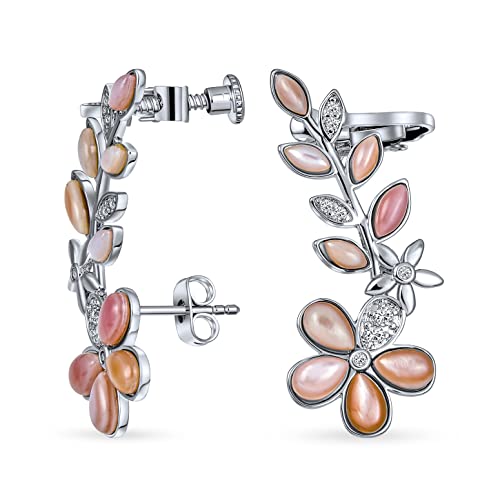 Hellrosa Mop-Perlmutt-Blumen-Crawler-Knorpel-Ohrringe für Frauen für Teenager Clip-Back versilbertes Messing von Bling Jewelry