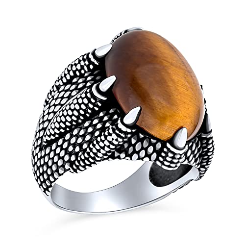 Herren Biker-Schmuck Tier Krallen Große Aussage Biker-Schmuck Oval Cabochon Braun Gestreift Tiger Eye Halbedelsteine Signet Kralle Ring Für Männer .925 Sterling Silber Handgefertigt In Der Türkei von Bling Jewelry
