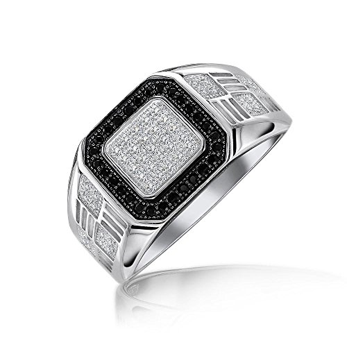 Bling Jewelry Personalisieren Herren Geometrische Micro Pave Halo Quadrat Zwei Ton Weiß Schwarz Cz Cubic Zirconia Engagement Statement Ring Für Männer .925 Sterlingsilber Customizable von Bling Jewelry