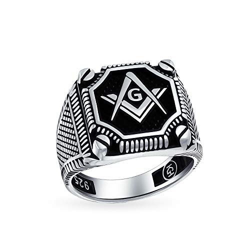 Herren Großer Statement Solider Kompass Freimaurer Freimaurer Siegelring .925 Sterling Silber Zweifarbig Schwarzes Inlay von Bling Jewelry