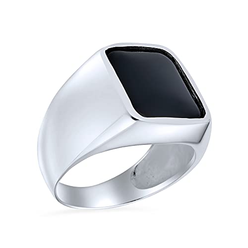 Herren Personalisierte Elegante Aussage Klassischer Flacher Schwarzer Onyx Edelsteine Geometrischer Rechteck Signet Ring Für Männer .925 Sterling Silber Handgefertigt In Der Türkei Groß von Bling Jewelry