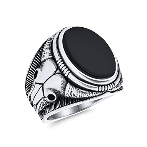 Herren Signet Ring Mit Schwarzem Onyx Oval Edelstein Im Western Stil Mit Texas Longhorn Büffel Kuh Schädel Antilopen Und Ziegen Schädel Aus .925 Sterling Silber Hergestellt In Der Türkei Und Anpassbar von Bling Jewelry