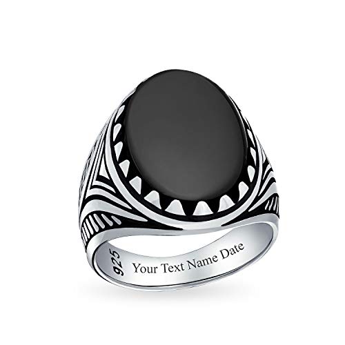 Herren Tier Wolf Klaue Set Große Ovale Cabochon Edelstein Schwarz Onyx Signet Statement Western Ring Oxidiert .925 Silber Handgefertigt In Der Türkei Kundenspezifische Gravur Eingestellt von Bling Jewelry