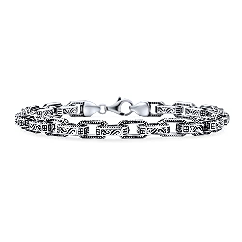 Herren Unisex Dicke Schwere Solide Byzantinische Scroll Design Chunky Strong Rectangle Link Chain Armband für Männer oxidiert .925 Sterling Silber Made in Turkey 9 "Zoll von Bling Jewelry