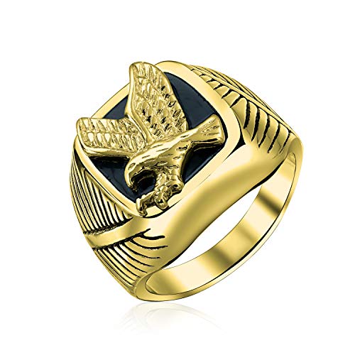 Bling Jewelry Personalisieren Sie Den Großen Statement Quadrat Ring Für Herren In Schwarz Mit Patriotischem Usa Amerikanischem Weißkopfseeadler Signet Vergoldet Mit Silberfarbenem Edelstahl von Bling Jewelry