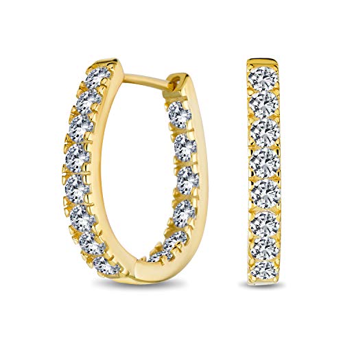 Klassische Hochzeits-Ohrringe in ovaler Form, mittlere Größe, durchgehend innen und außen mit AAA CZ besetzt, für Damen, Abschlussball, Party, Cubic Zirkonia, 14K Gelbgold plattiert, .925 von Bling Jewelry