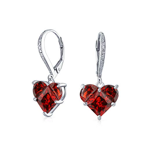 Hochzeitstag Hochzeit Romantische 4Ct Aaa Cz Rot Herz Geformt Kubischer Zirkon Baumeln Hebel Zurück Ohrringe Für Frauen Freundin Invisible Cut .925 Sterling Silber von Bling Jewelry