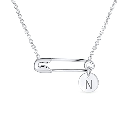 Initialeen Alphabet Buchstabe N Support Symbol Für Vertriebene Menschen Massivarität Runder Kreis Disc Sideways Sicherty Pin Halskette Anhänger .925 Sterling Silber Benutzerdefinierte Eingraviert von Bling Jewelry