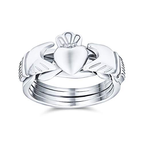 Irische Keltische Trinity Hände Krone Herz Bff Freundschaft Intersperrening Claddagh Puzzle Ring Für Teenager Für Frauen .925 Sterling Silber von Bling Jewelry